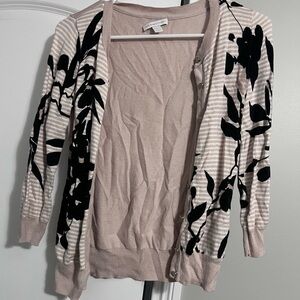 New York & Company Blush Pink and Black Floral Stripe Cardigan